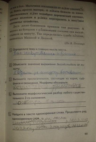 Комплексный анализ текста. Рабочая тетрадь, 5 класс, Е.А. Влодавская, 2015 - 2016, задание: стр.93