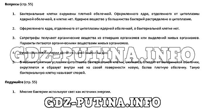 Учебник. Бактерии. Грибы. Растения, 5 класс, Пасечник, 2015, Страница Задача: 55