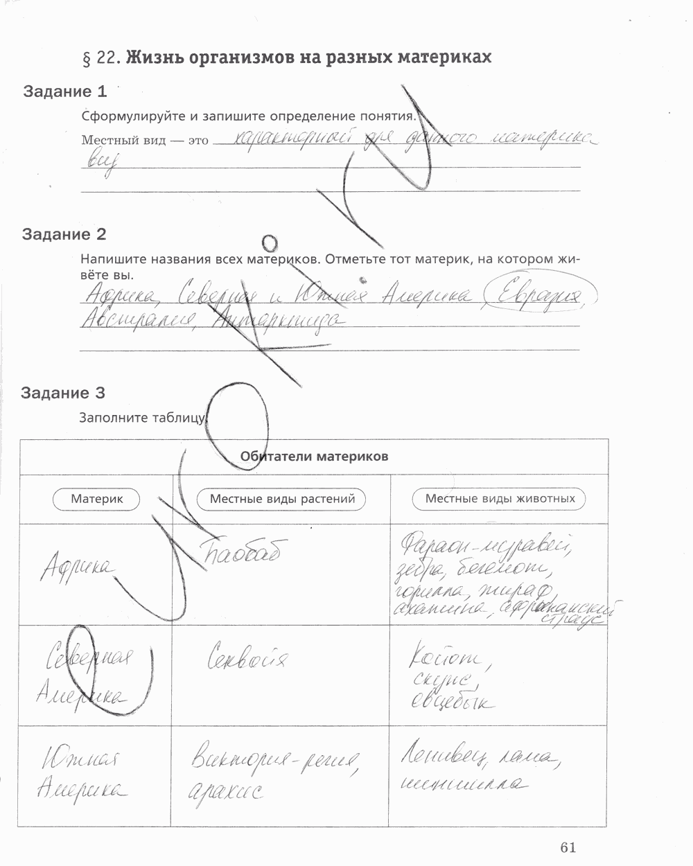 Рабочая тетрадь, 5 класс, Корнилова О.А., Николаев И.В., 2010 - 2015, задание: стр. 61