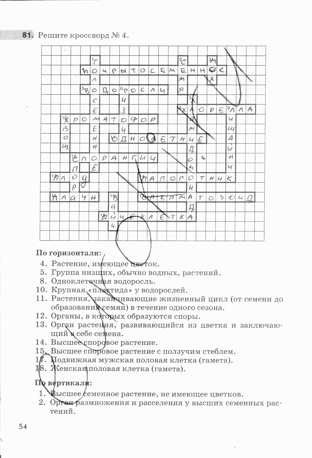 Рабочая тетрадь, 5 класс, Пасечник В.В., 2013 - 2016, задание: стр. 54