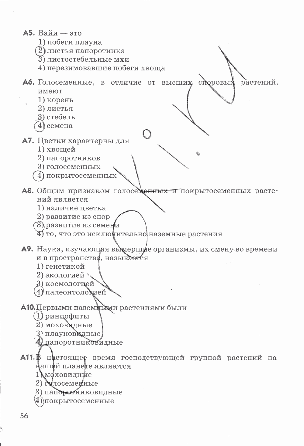 Рабочая тетрадь, 5 класс, Пасечник В.В., 2013 - 2016, задание: стр. 56