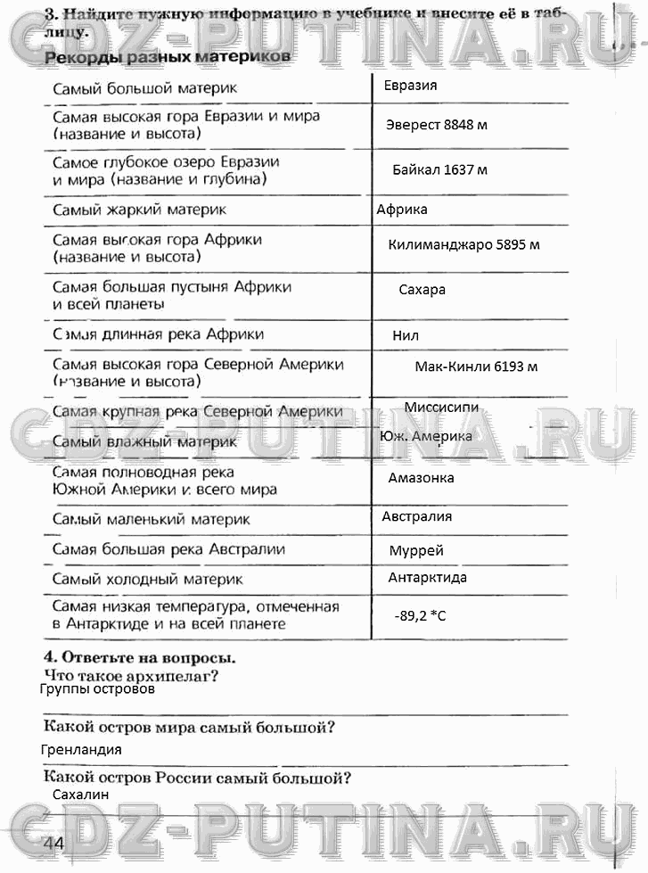 Рабочая тетрадь, 5 класс, Плешаков А.А., Сонин Н.И., 2014 - 2016, задание: 44