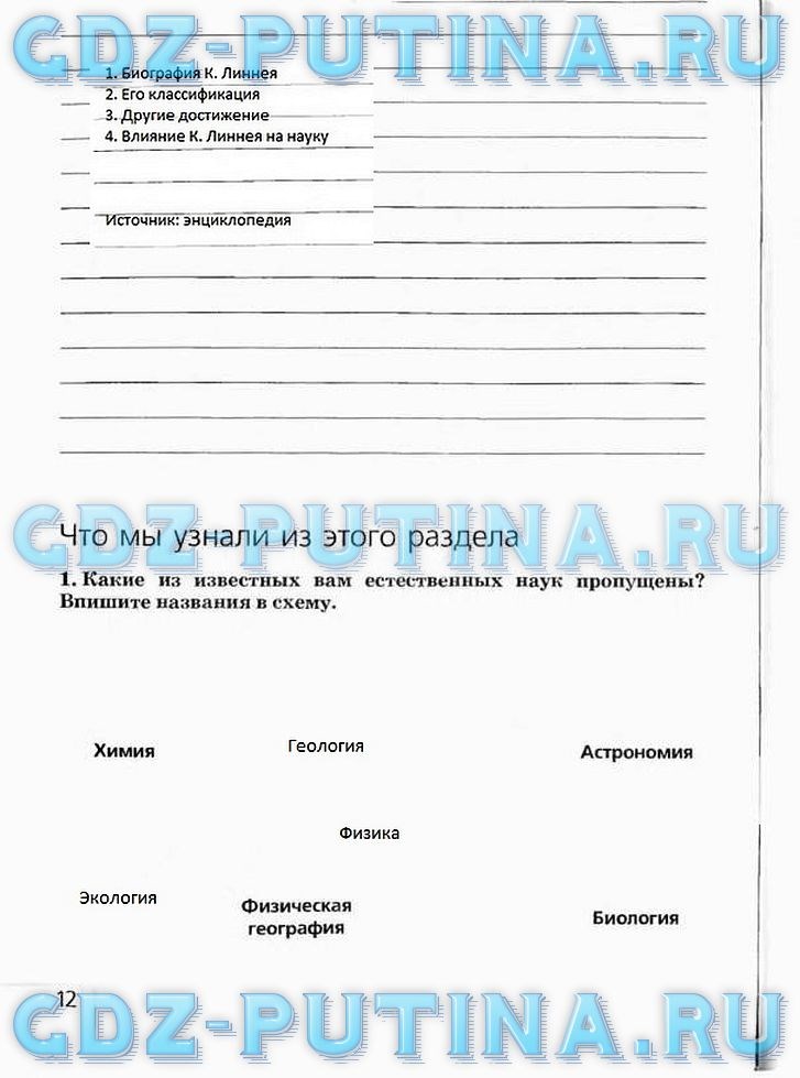 Рабочая тетрадь, 5 класс, Плешаков А.А., Сонин Н.И., 2014 - 2016, задание: 12