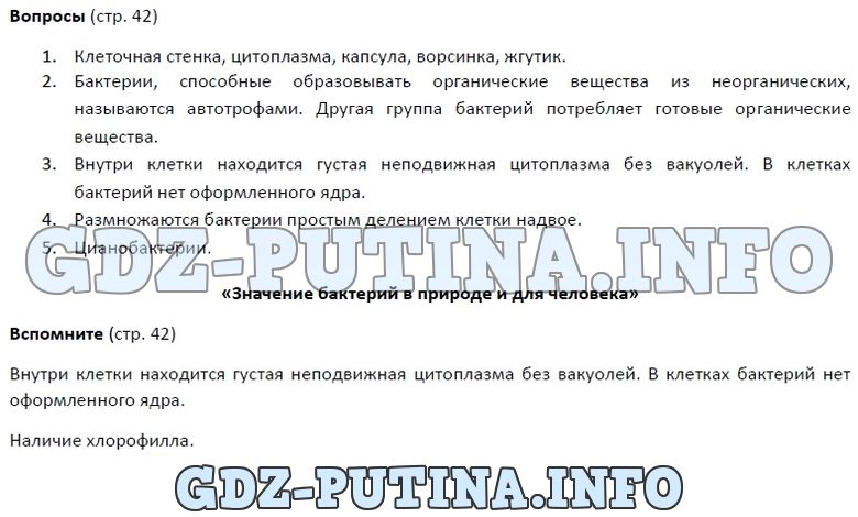 Биология, 5 класс, Пономарева, 2016, задание: 42