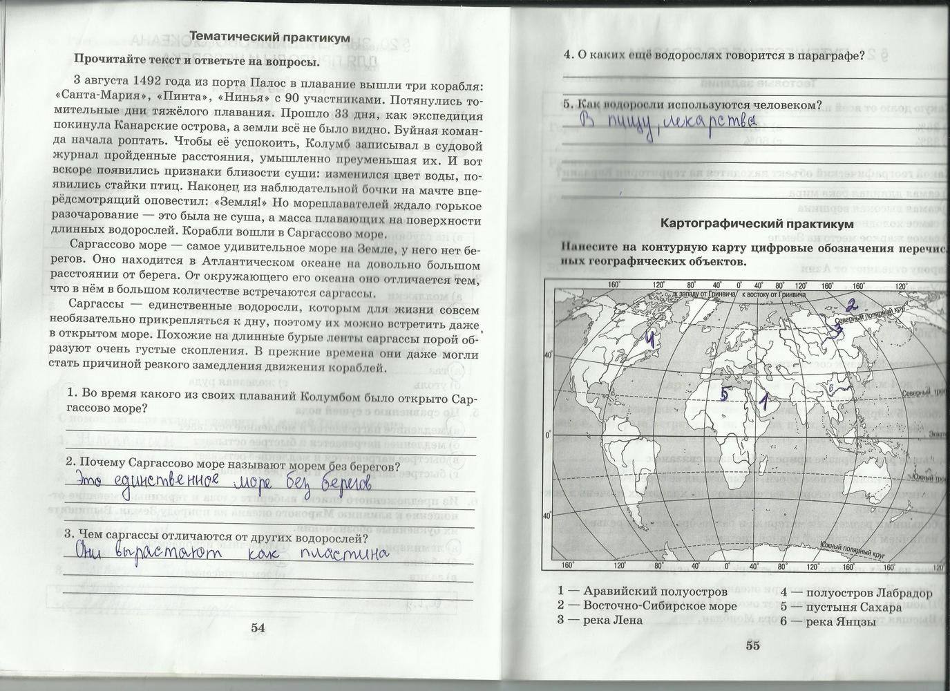 Рабочая тетрадь, 5 класс, Домогацких, 2016, задача: стр. 54-55