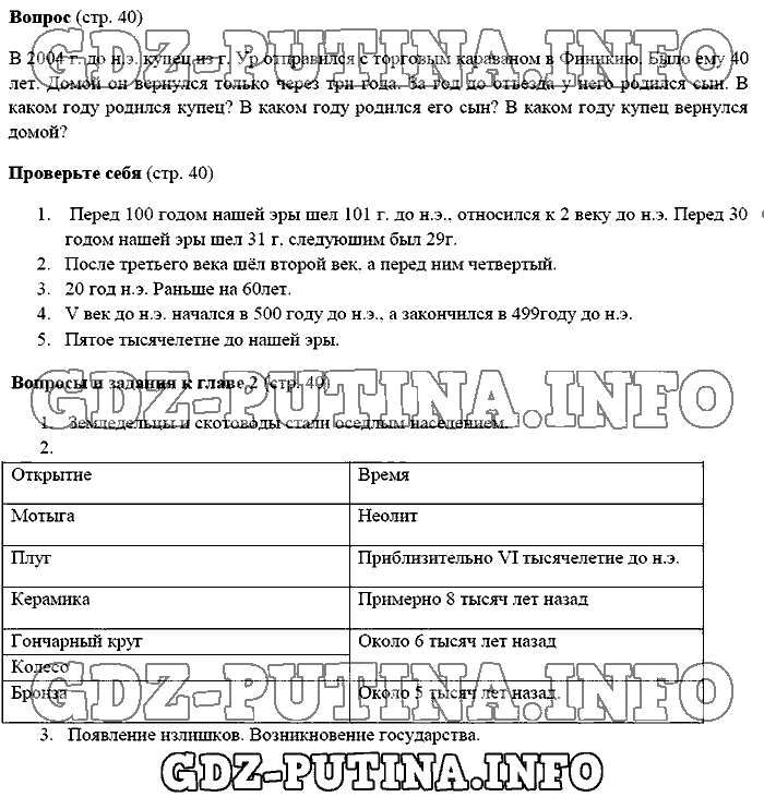 История древнего мира. Ответы на вопросы, 5 класс, Михайловский, 2016, Страница Задача: 40