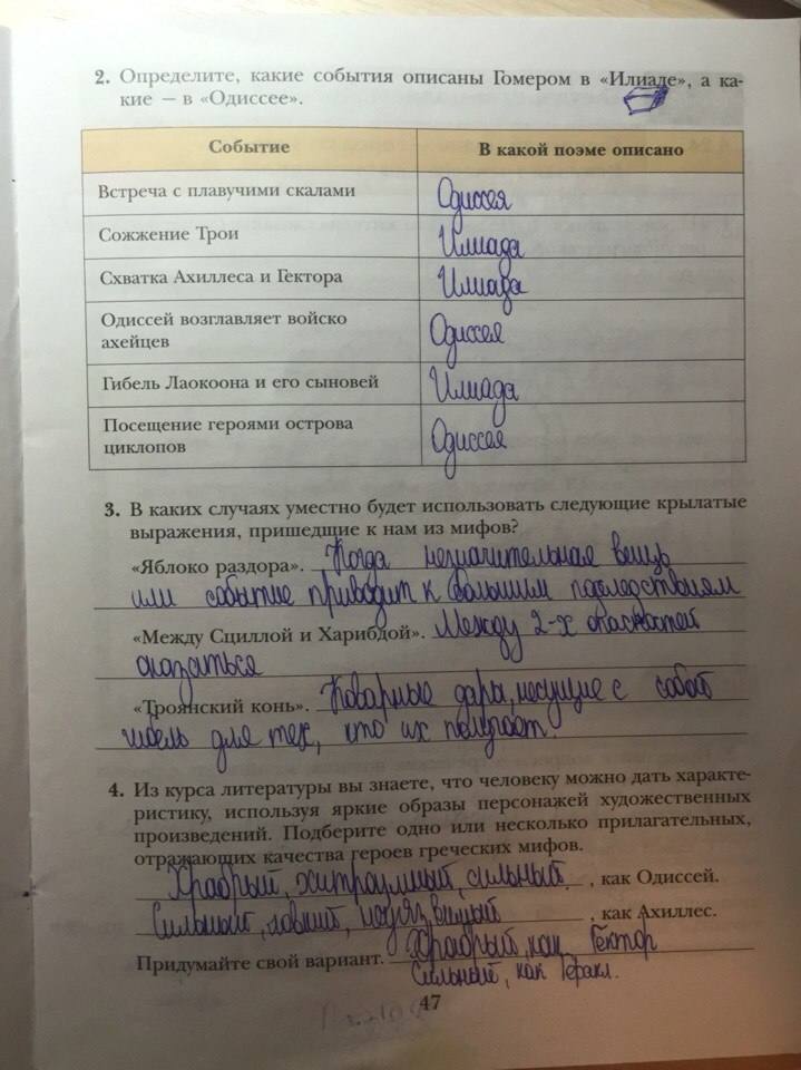 Рабочая тетрадь, 5 класс, Ванина Э.В., Данилова А.К., 2012, задание: стр. 47