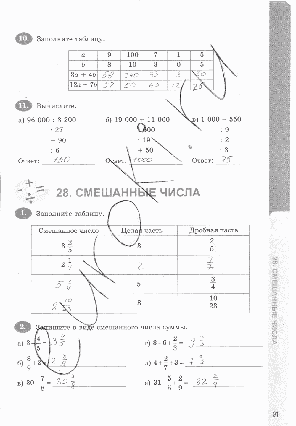 Рабочая тетрадь. Часть 1, 5 класс, Т.М. Ерина к учебнику И. И. Зубаревой, А. Г. Мордковича, 2015, задание: стр. 91
