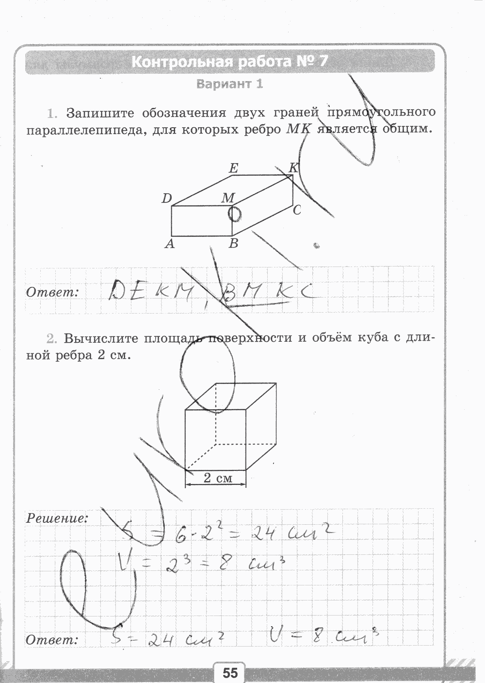 Рабочая тетрадь №1 для контрольных работ, 5 класс, В.Н. Рудницкая, 2013, задание: стр. 55