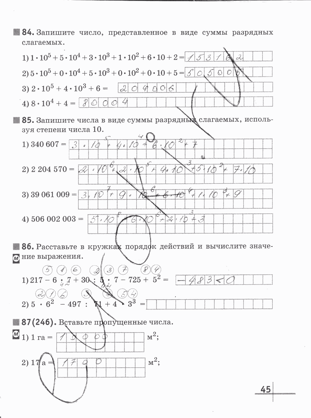 Рабочая тетрадь Часть 1, 5 класс, Г.К. Муравин О.В. Муравина, 2012, задание: стр. 45