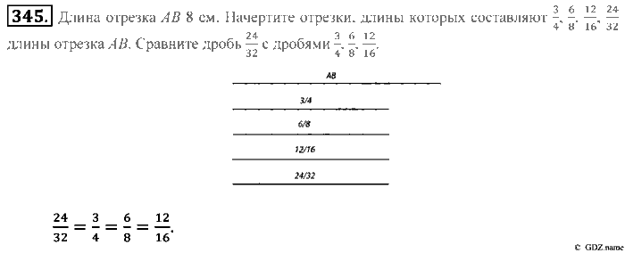 Математика, 5 класс, Зубарева, Мордкович, 2013, §21. Основное свойство дроби Задание: 345