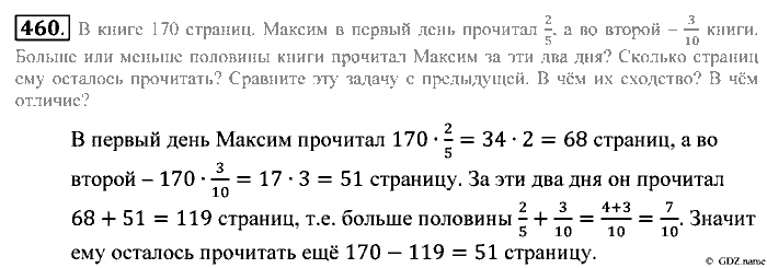Математика, 5 класс, Зубарева, Мордкович, 2013, §24. Сложение и вычитание обыкновенных дробей Задание: 460