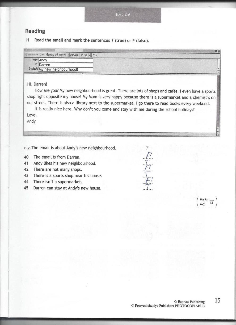 Spotlight 6: Test Booklet, 6 класс, Ваулина, Эванс, Дули, 2010, задание: стр. 15