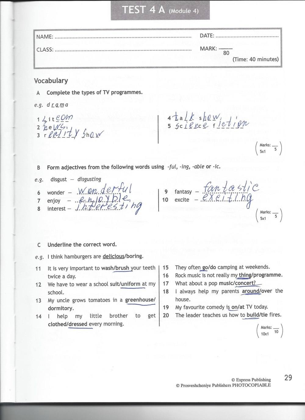 Spotlight 6: Test Booklet, 6 класс, Ваулина, Эванс, Дули, 2010, задание: стр. 29