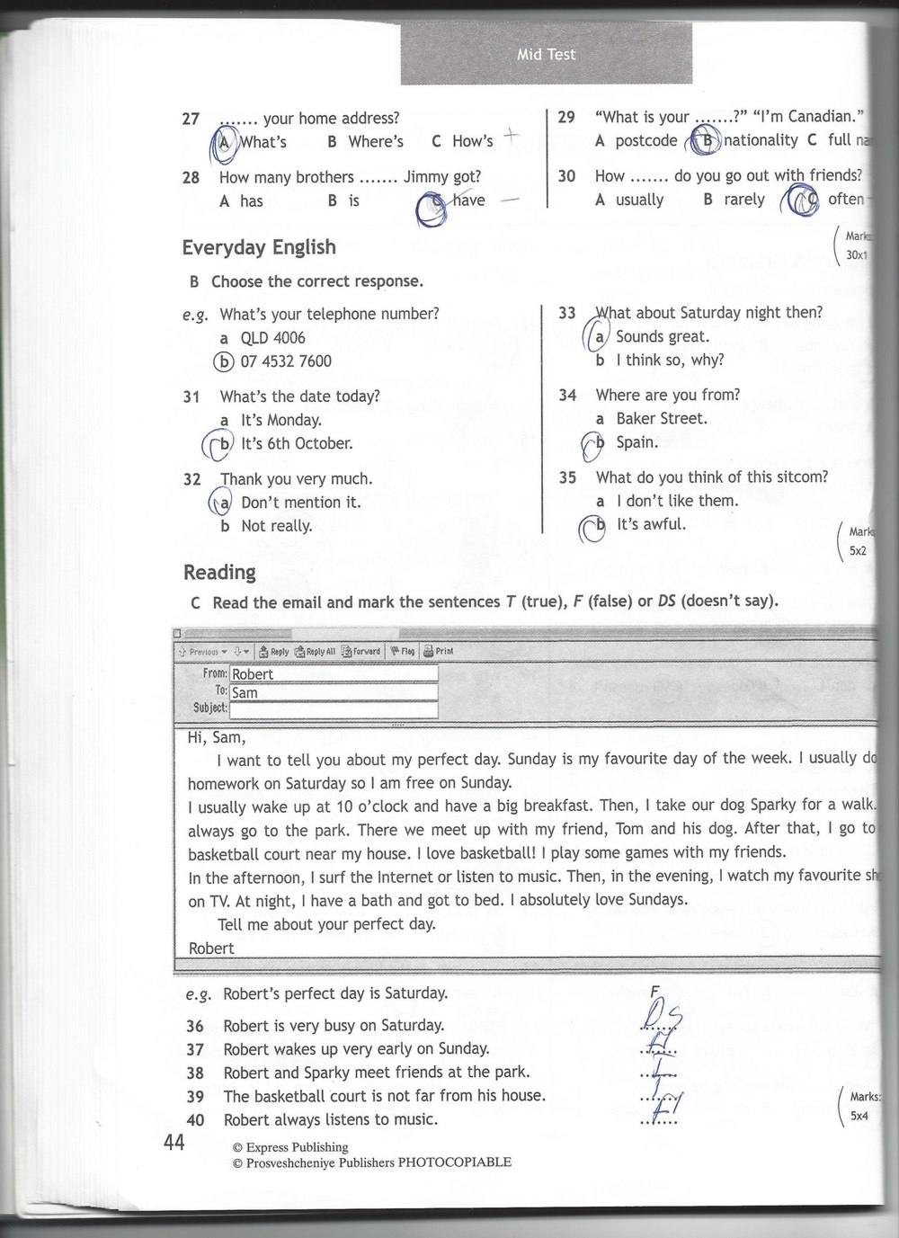 Spotlight 6: Test Booklet, 6 класс, Ваулина, Эванс, Дули, 2010, задание: стр. 44