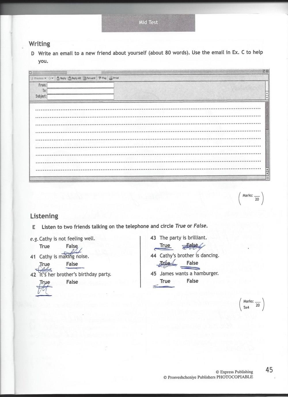 Spotlight 6: Test Booklet, 6 класс, Ваулина, Эванс, Дули, 2010, задание: стр. 45