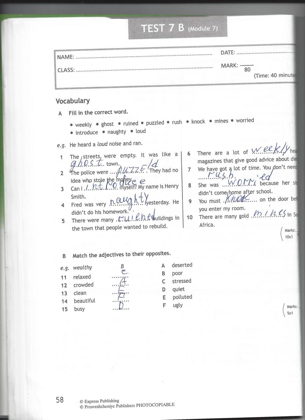 Spotlight 6: Test Booklet, 6 класс, Ваулина, Эванс, Дули, 2010, задание: стр. 58