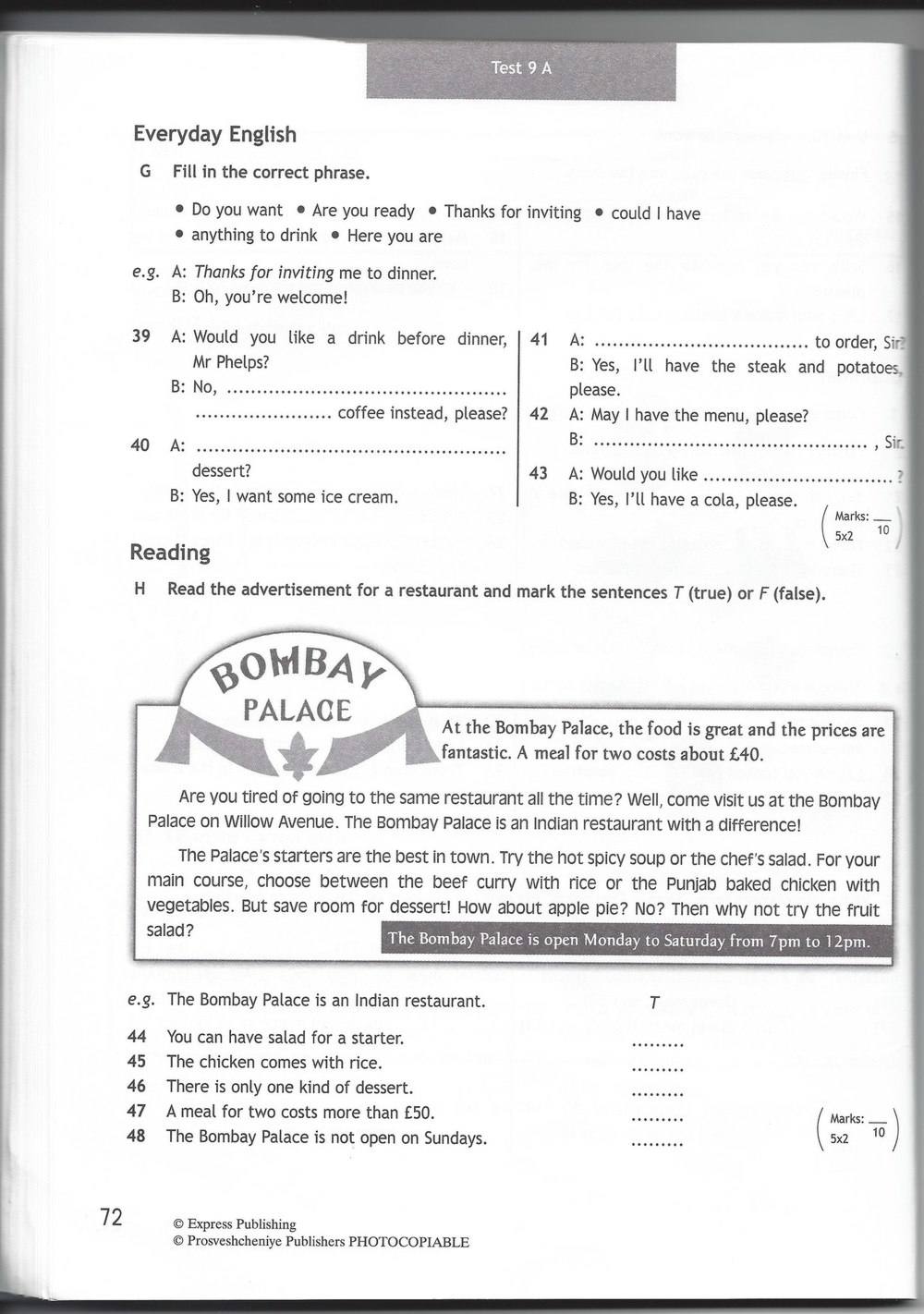 Spotlight 6: Test Booklet, 6 класс, Ваулина, Эванс, Дули, 2010, задание: стр. 72