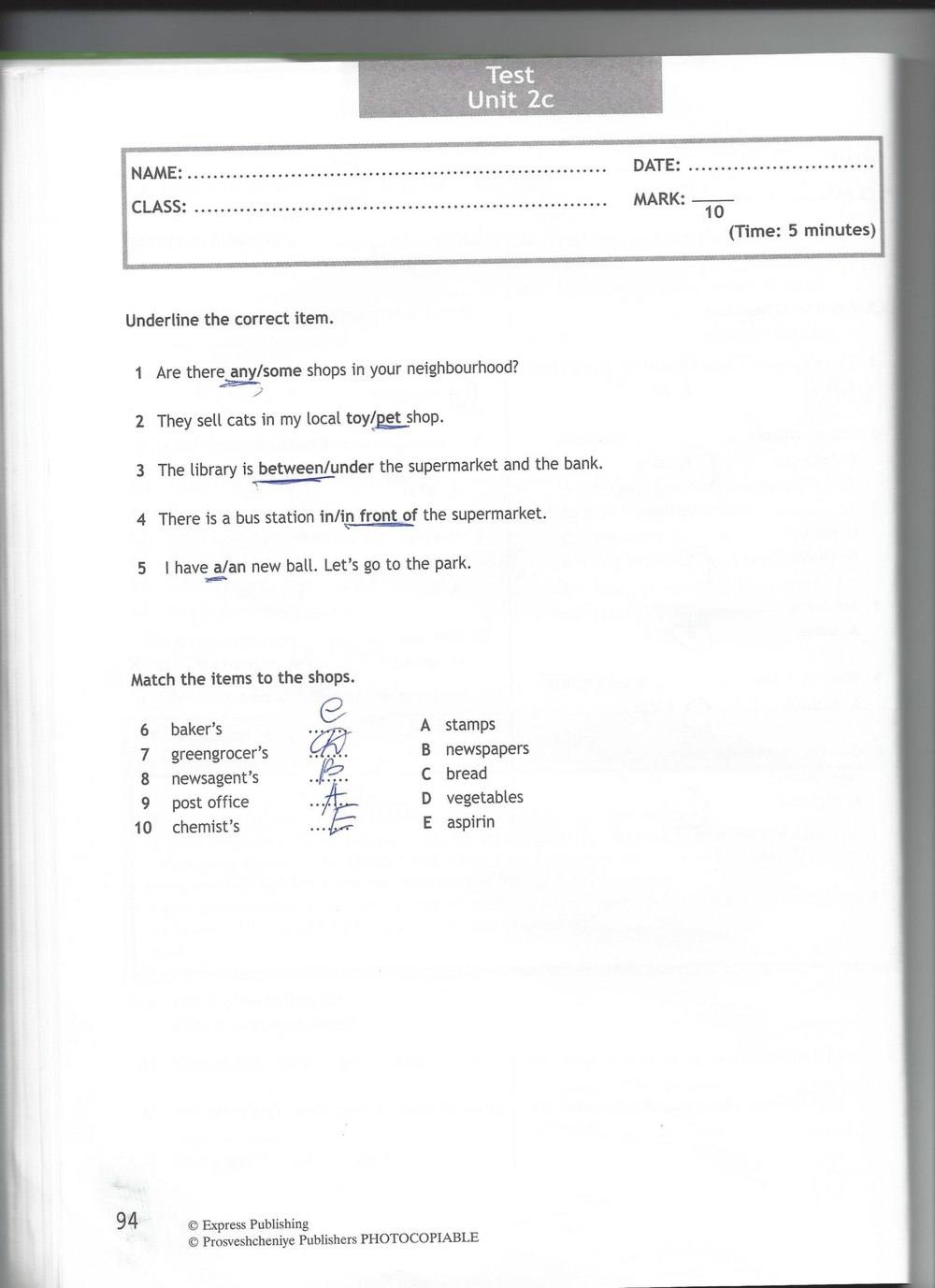 Spotlight 6: Test Booklet, 6 класс, Ваулина, Эванс, Дули, 2010, задание: стр. 94