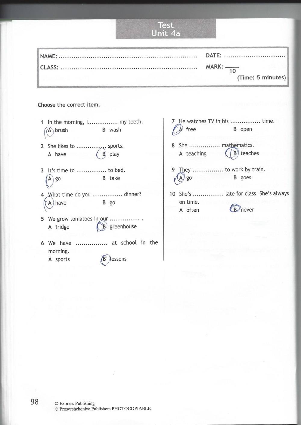 Spotlight 6: Test Booklet, 6 класс, Ваулина, Эванс, Дули, 2010, задание: стр. 98
