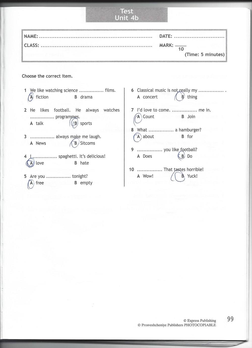 Spotlight 6: Test Booklet, 6 класс, Ваулина, Эванс, Дули, 2010, задание: стр. 99