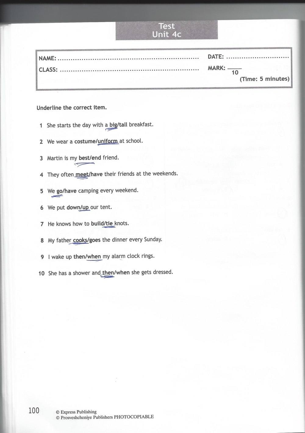 Spotlight 6: Test Booklet, 6 класс, Ваулина, Эванс, Дули, 2010, задание: стр. 100