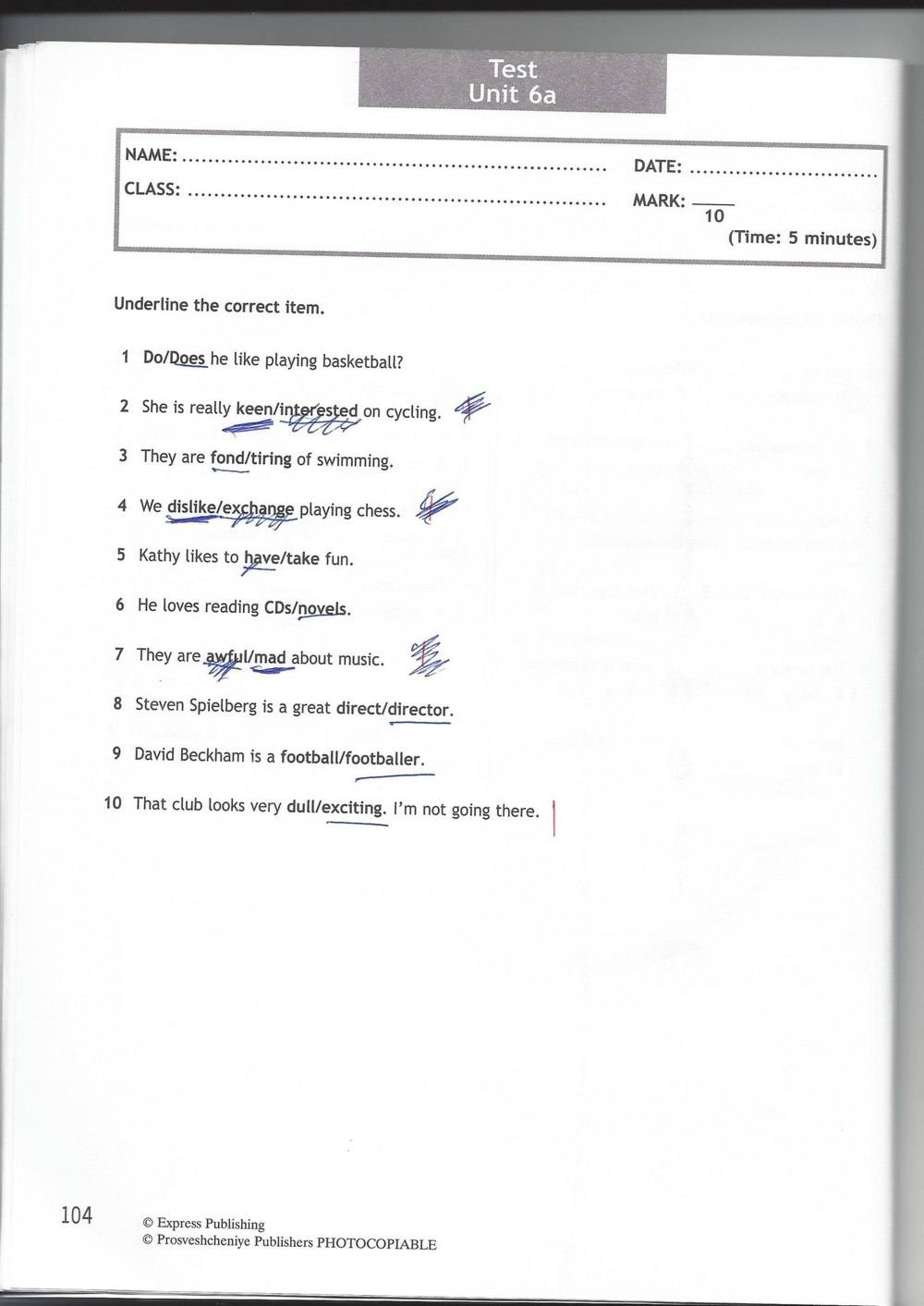 Spotlight 6: Test Booklet, 6 класс, Ваулина, Эванс, Дули, 2010, задание: стр. 104