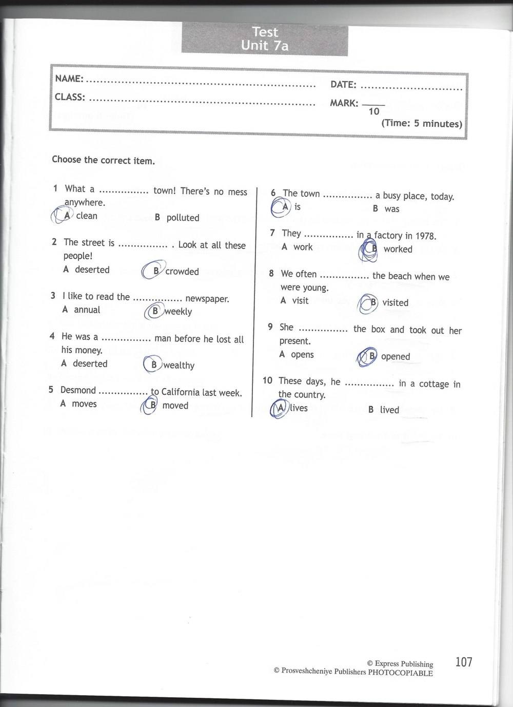 Spotlight 6: Test Booklet, 6 класс, Ваулина, Эванс, Дули, 2010, задание: стр. 107