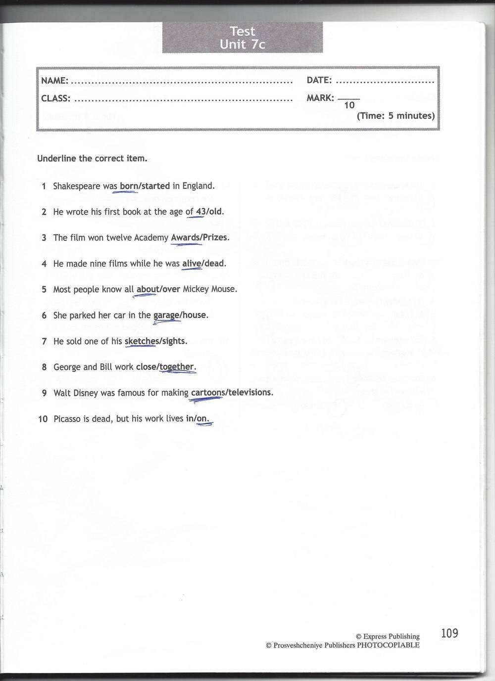 Spotlight 6: Test Booklet, 6 класс, Ваулина, Эванс, Дули, 2010, задание: стр. 109