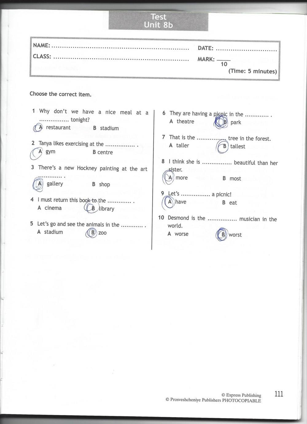 Spotlight 6: Test Booklet, 6 класс, Ваулина, Эванс, Дули, 2010, задание: стр. 111