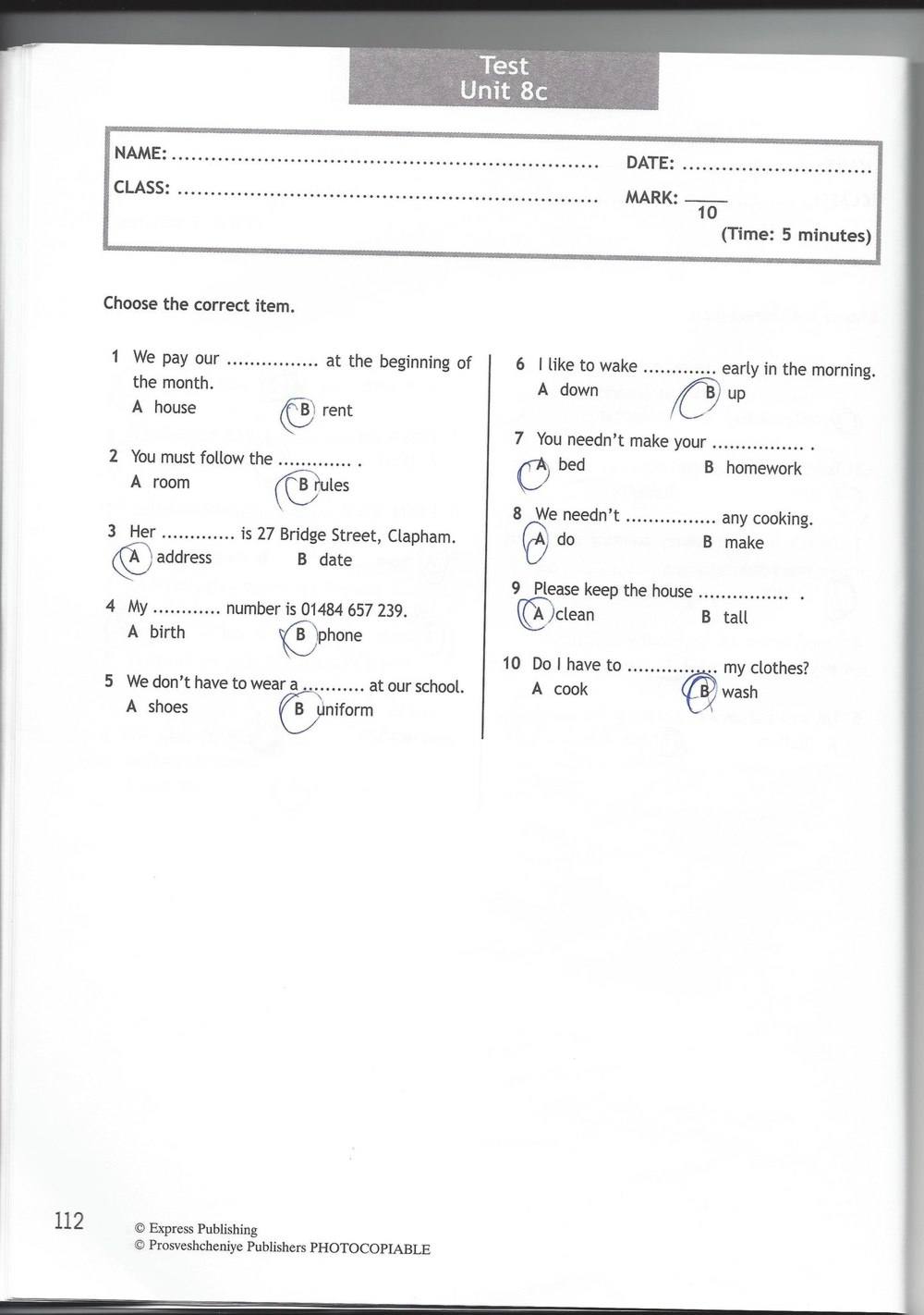 Spotlight 6: Test Booklet, 6 класс, Ваулина, Эванс, Дули, 2010, задание: стр. 112