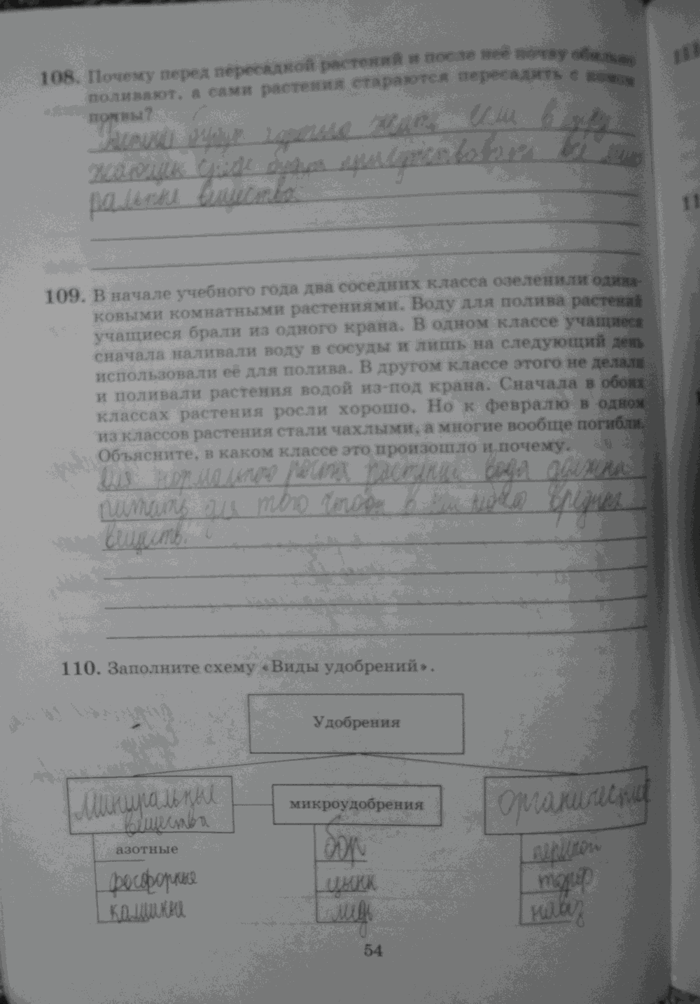 Рабочая тетрадь. Бактерии, грибы, растения, 6 класс, Пасечник, Снисаренко, 2013 - 2016, задача: стр.54