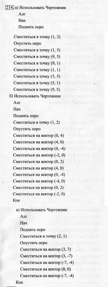 Рабочая тетрадь, 6 класс, Босова, 2015, §18. «Управление исполнителем Чертёжник» (задания 208 - 221). Задание 214
