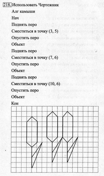 Рабочая тетрадь, 6 класс, Босова, 2015, §18. «Управление исполнителем Чертёжник» (задания 208 - 221). Задание 218