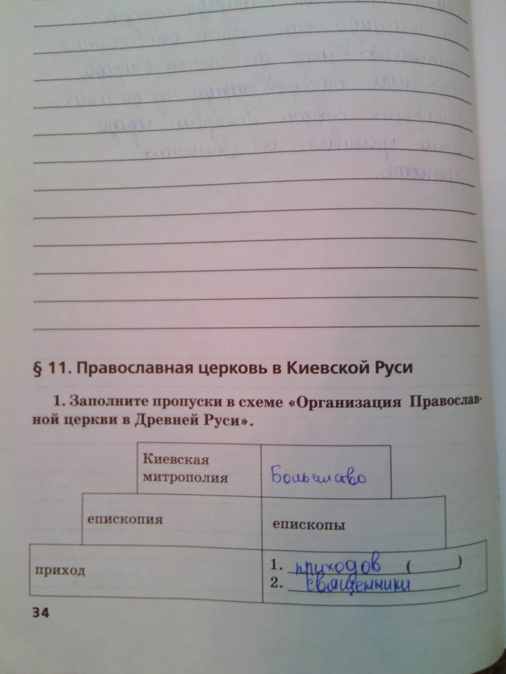 Рабочая тетрадь. К учебнику Е.В. Пчелова, 6 класс, Кочегаров К.А., задание: стр.34