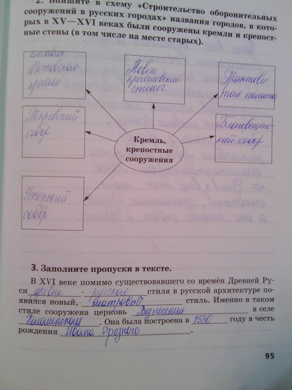 Рабочая тетрадь. К учебнику Е.В. Пчелова, 6 класс, Кочегаров К.А., задание: стр.95