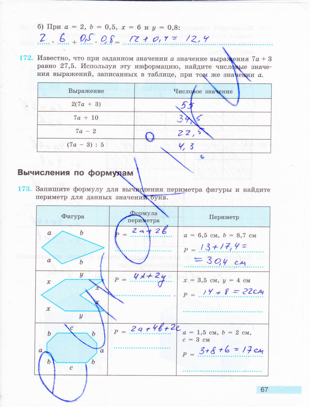 Рабочая тетрадь (новое издание), 6 класс, Бунимович Е. А., Кузнецова Л. В., 2015, задание: стр. 67