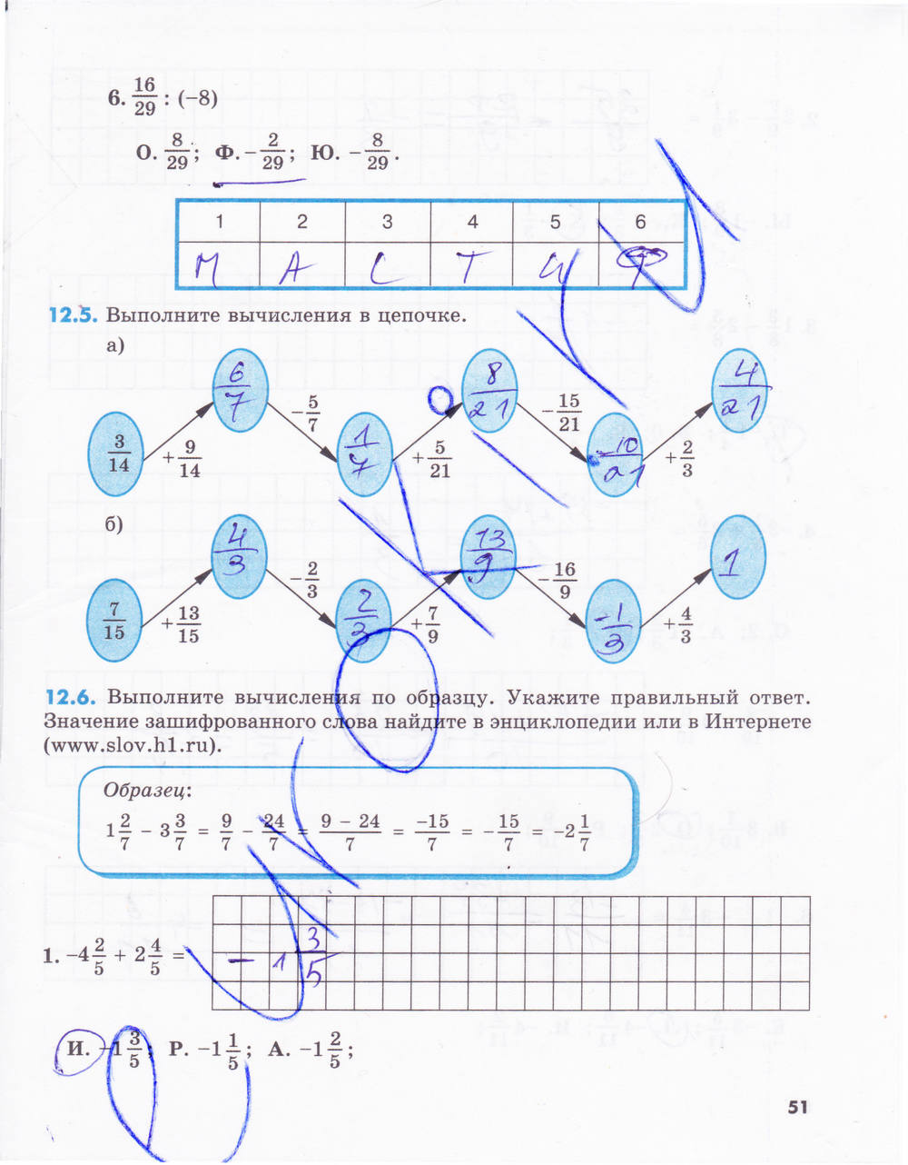 Рабочая тетрадь №1, 6 класс, Зубарева И.И., 2014, задание: стр. 51