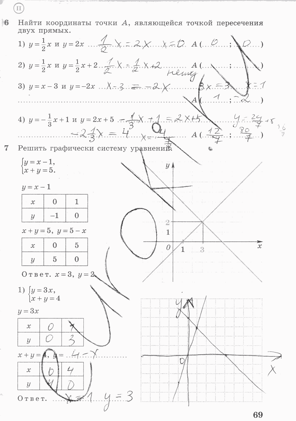 Рабочая тетрадь. Часть 2, 7 класс, Ш.А. Алимов, Ю.М. Колягин М.В. Ткачева, 2015, задание: стр. 69