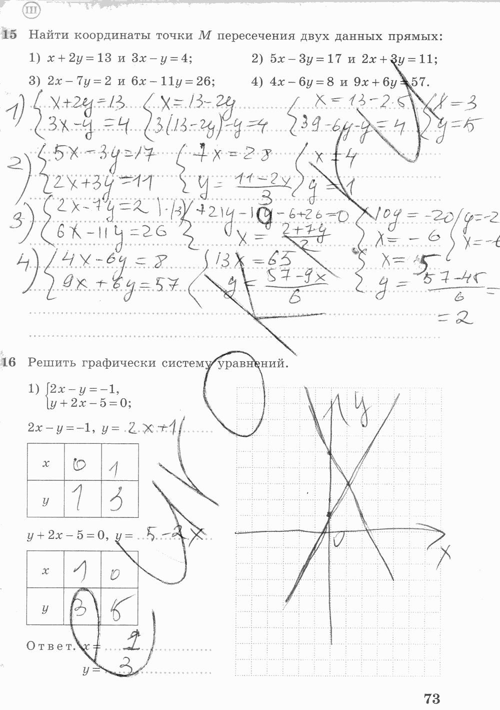 Рабочая тетрадь. Часть 2, 7 класс, Ш.А. Алимов, Ю.М. Колягин М.В. Ткачева, 2015, задание: стр. 73