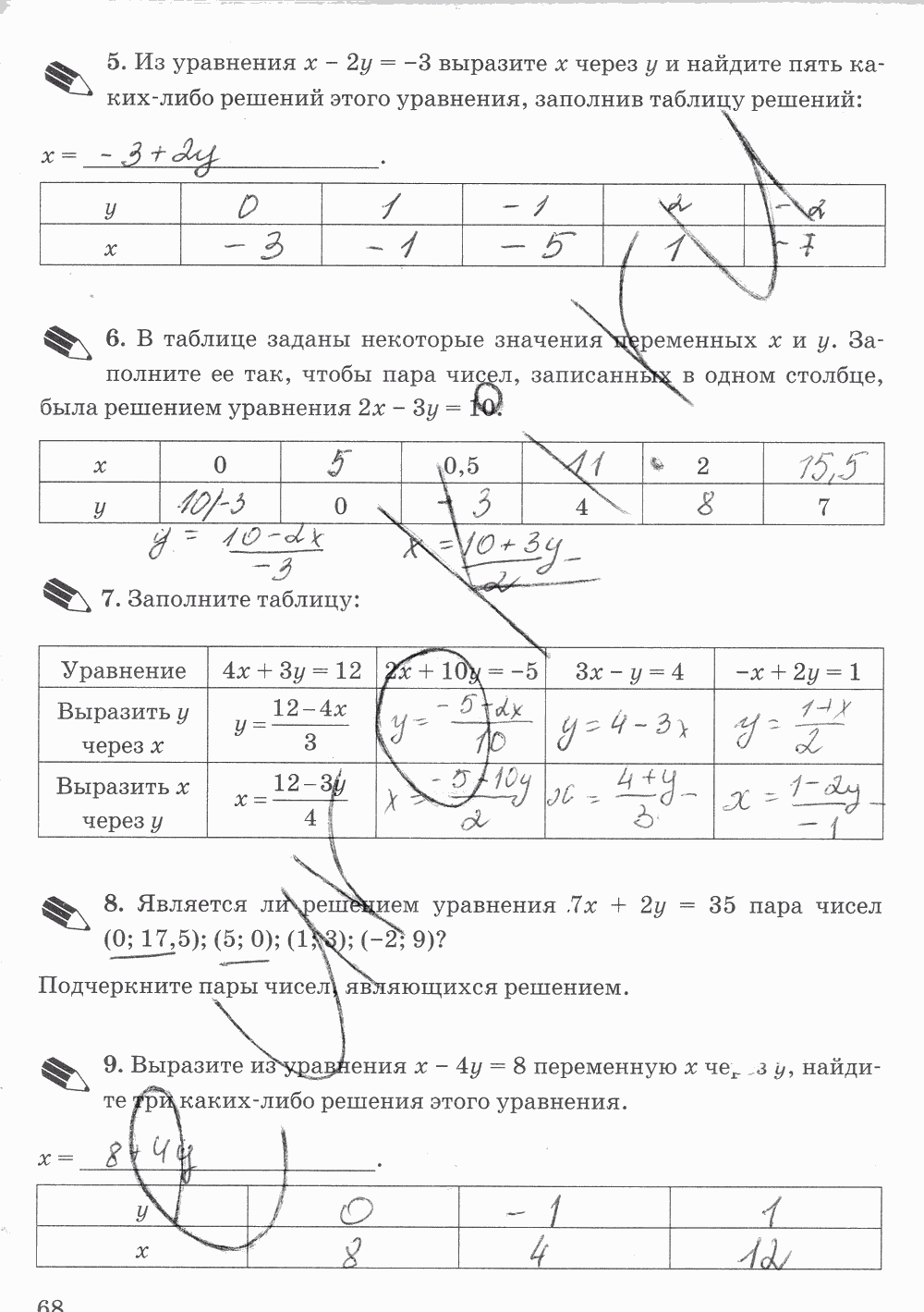 Рабочая тетрадь. Часть 2, 7 класс, Ю.Н. Макарычев, Т.М. Ерина, 2015, задание: стр. 68