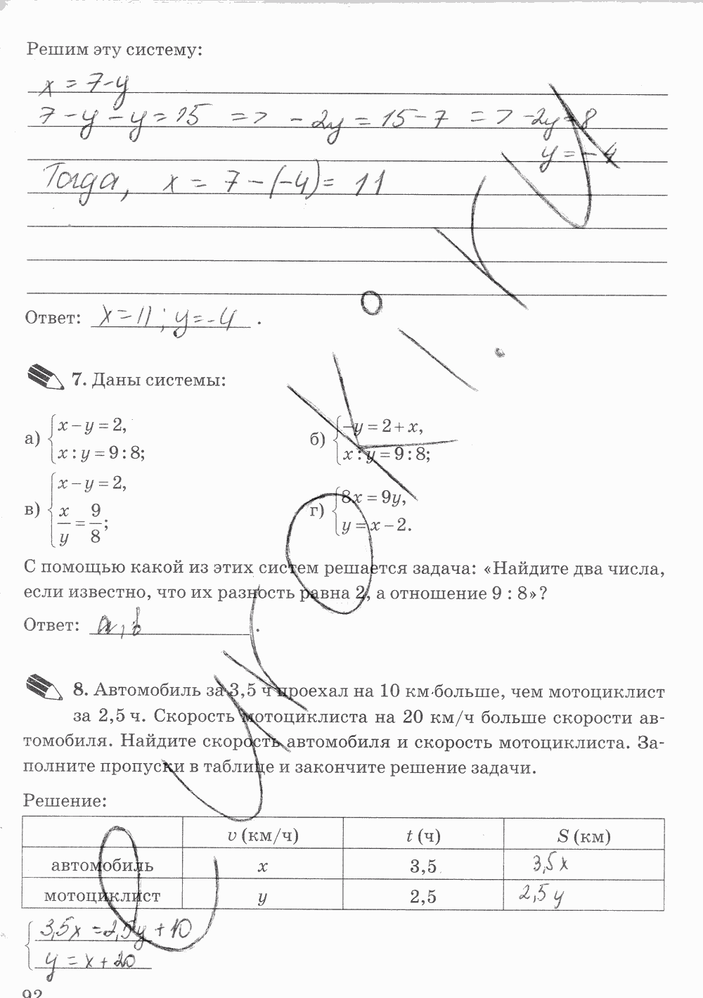 Рабочая тетрадь. Часть 2, 7 класс, Ю.Н. Макарычев, Т.М. Ерина, 2015, задание: стр. 92