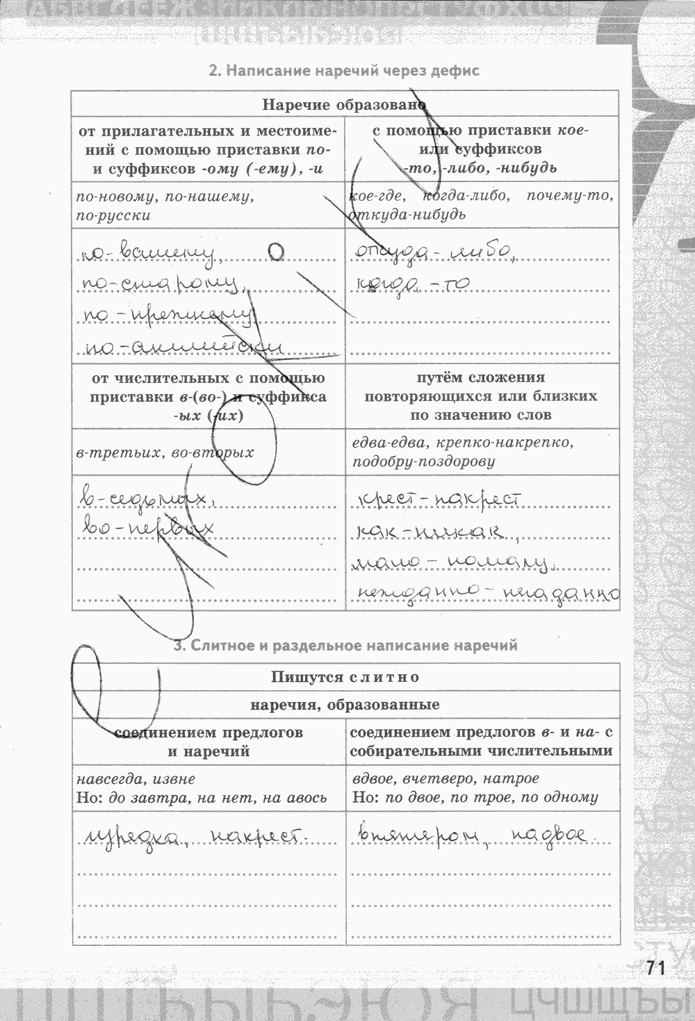 Рабочая тетрадь, 7 класс, Е.Л. Ерохина, 2013 - 2015, задание: стр. 71