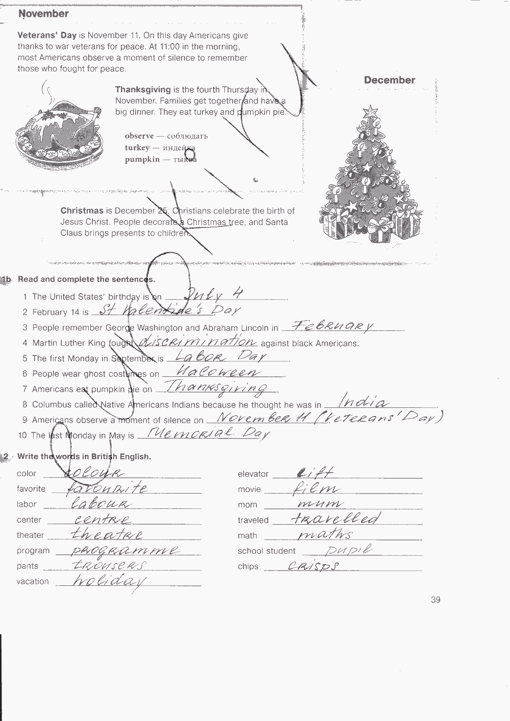 Рабочая тетрадь. Workbook, 7 класс, Н. Деревянко, С. Жаворонкова, Л. Козятинская, 2014 - 2016, задание: стр. 39