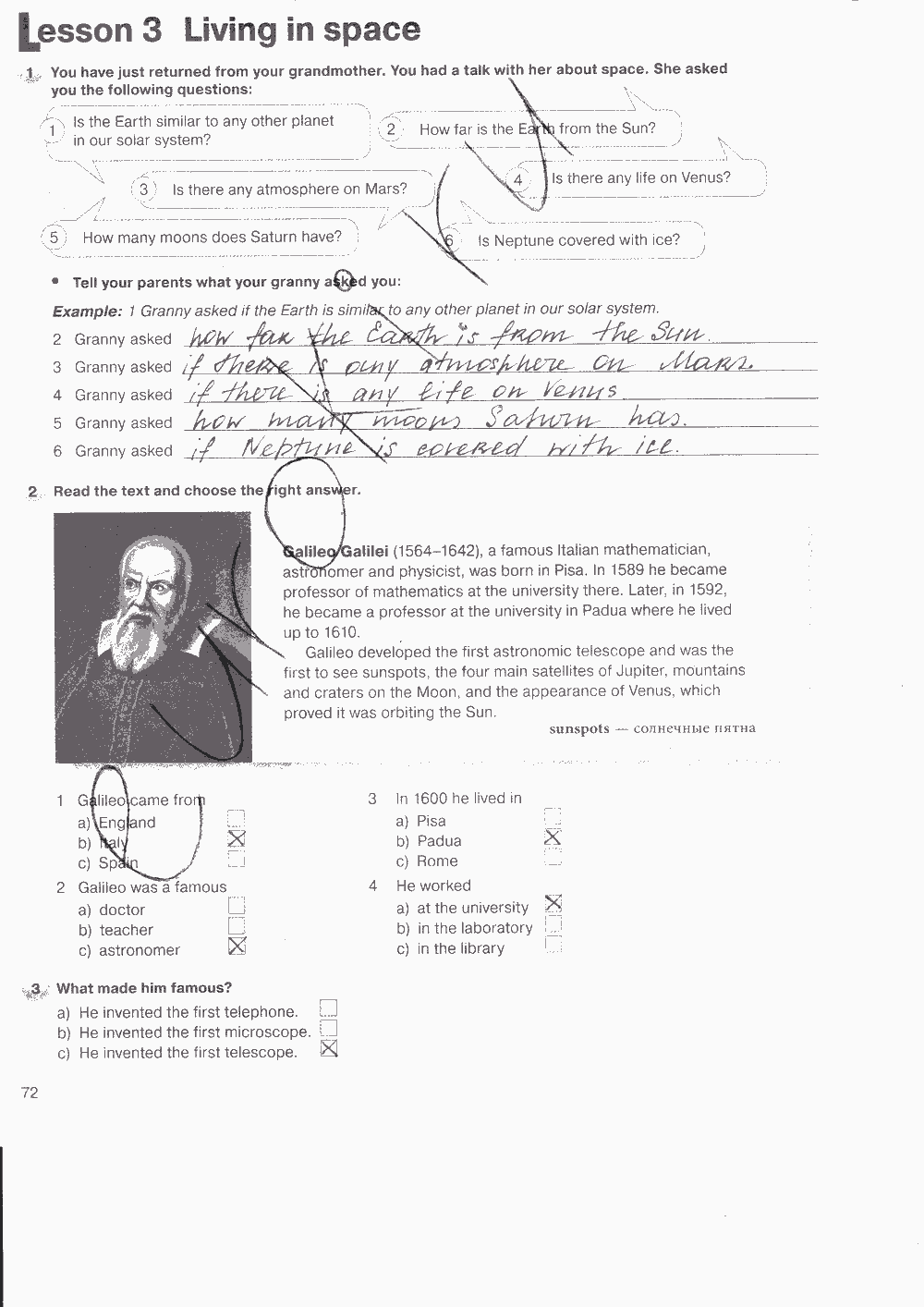 Рабочая тетрадь. Workbook, 7 класс, Н. Деревянко, С. Жаворонкова, Л. Козятинская, 2014 - 2016, задание: стр. 72