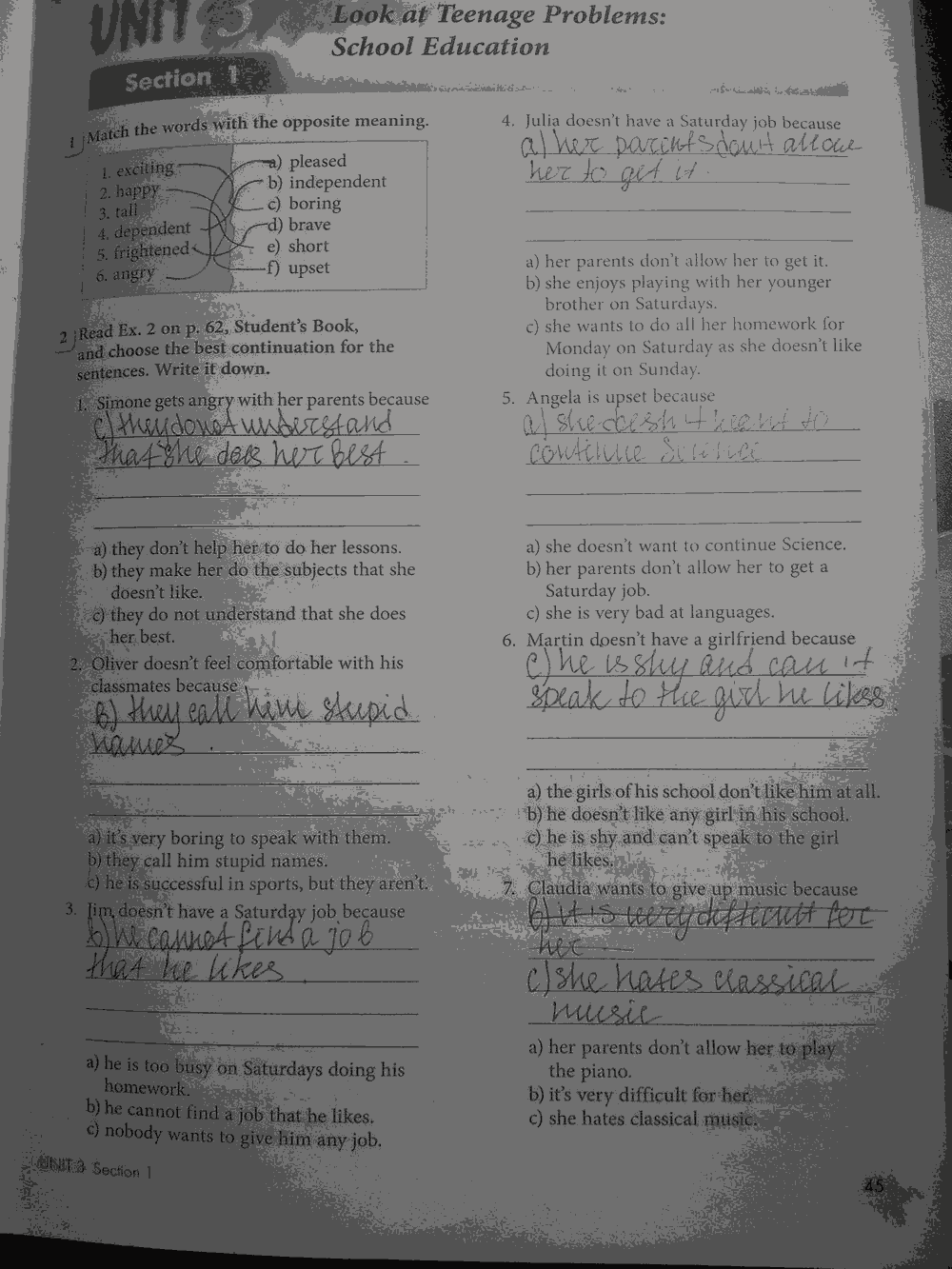Рабочая тетрадь, 7 класс, Биболетова М.З., Бабушис Е.Е., 2015, задание: стр.45