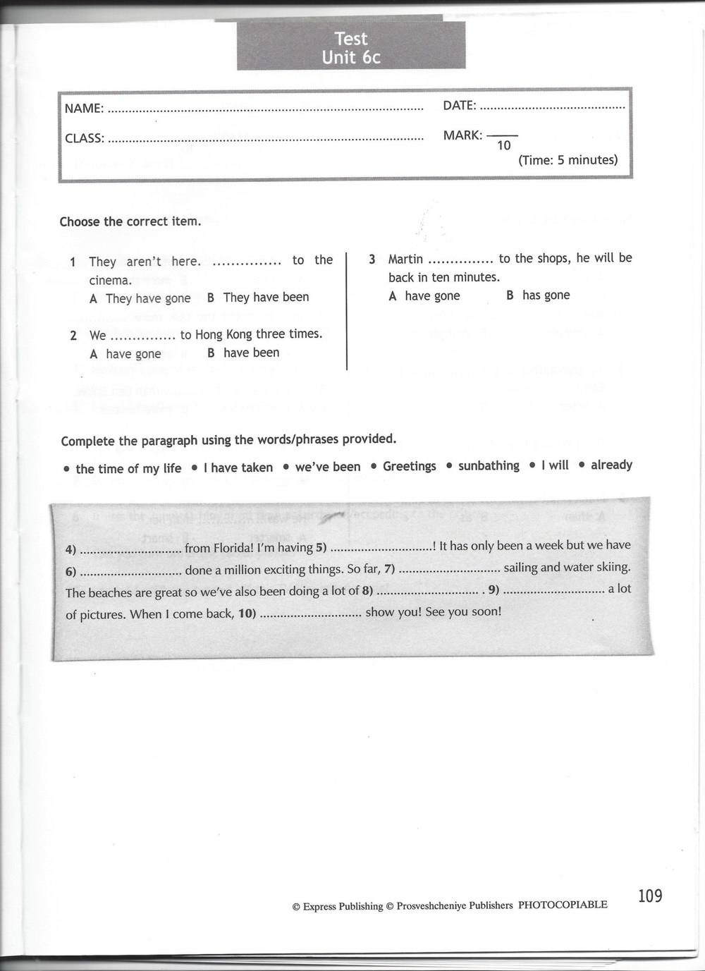 Spotlight 7: Test Booklet. Контрольные задания, 7 класс, Ваулина Юлия, Вирджиния Эванс, Дули Дженни, 2015, задание: стр. 109