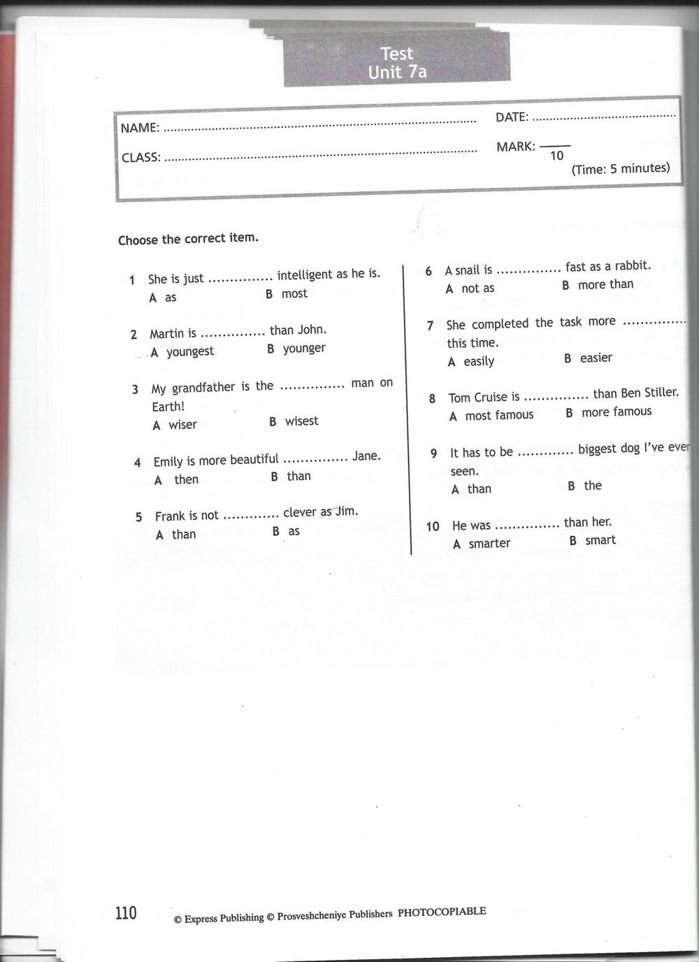 Spotlight 7: Test Booklet. Контрольные задания, 7 класс, Ваулина Юлия, Вирджиния Эванс, Дули Дженни, 2015, задание: стр. 110