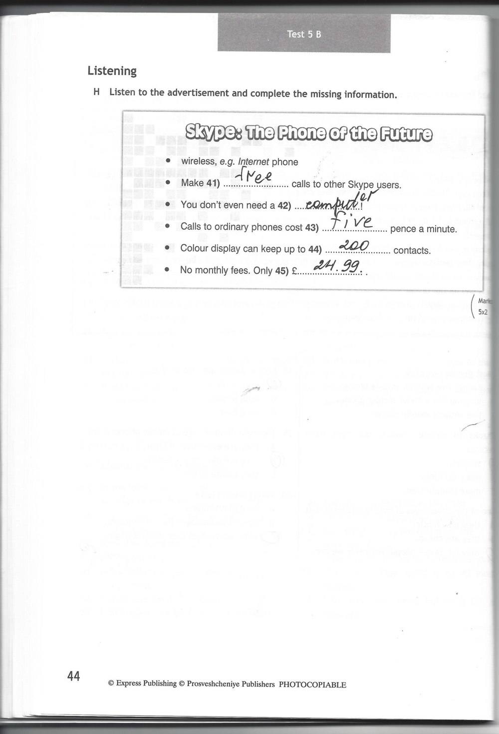 Spotlight 7: Test Booklet. Контрольные задания, 7 класс, Ваулина Юлия, Вирджиния Эванс, Дули Дженни, 2015, задание: стр. 44