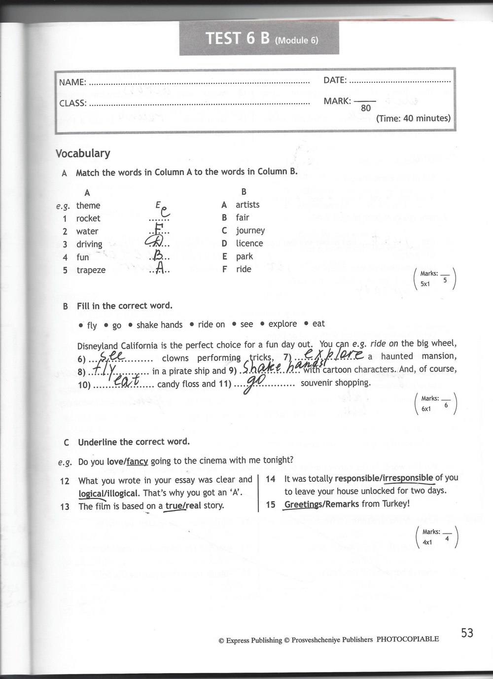 Spotlight 7: Test Booklet. Контрольные задания, 7 класс, Ваулина Юлия, Вирджиния Эванс, Дули Дженни, 2015, задание: стр. 53